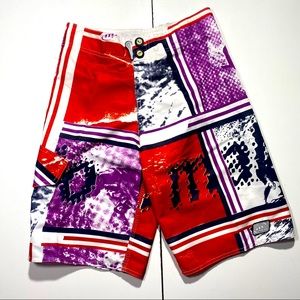 Mahalo Red Purple & White Graphic Print Mens Swim Trunks/Board Shorts